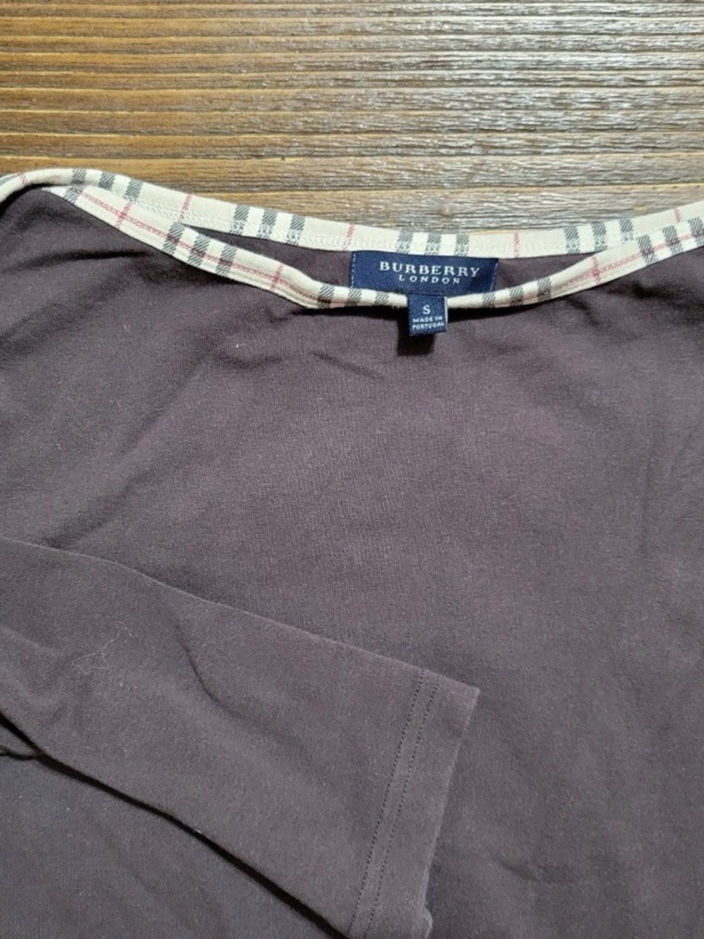 Burberry London Dark Charcoal Crewneck Top with Signature Check Trim - Picture 2 of 4